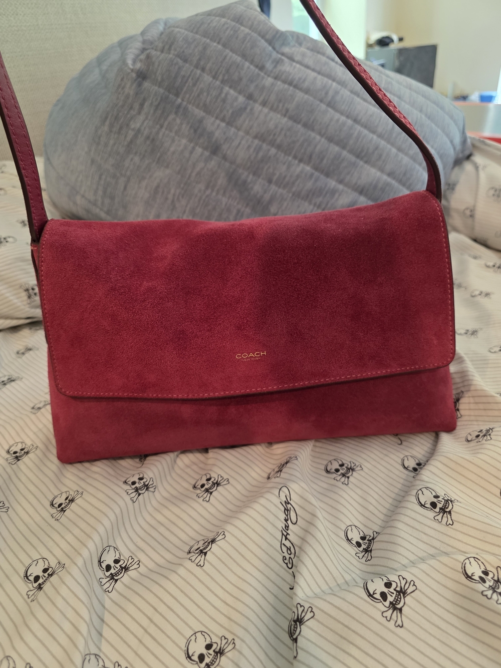 COACH Chelsea Fuchsia 30 Suede Shoulder Bag